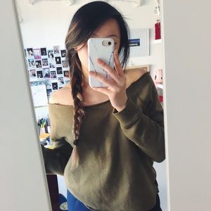 Forest Green Off the Shoulder Crop Sweater